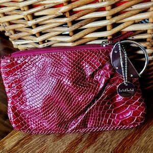 Lulu‎ Guiness Clutch Wristlet Bag Pink Silver  Croc Vegan Leather